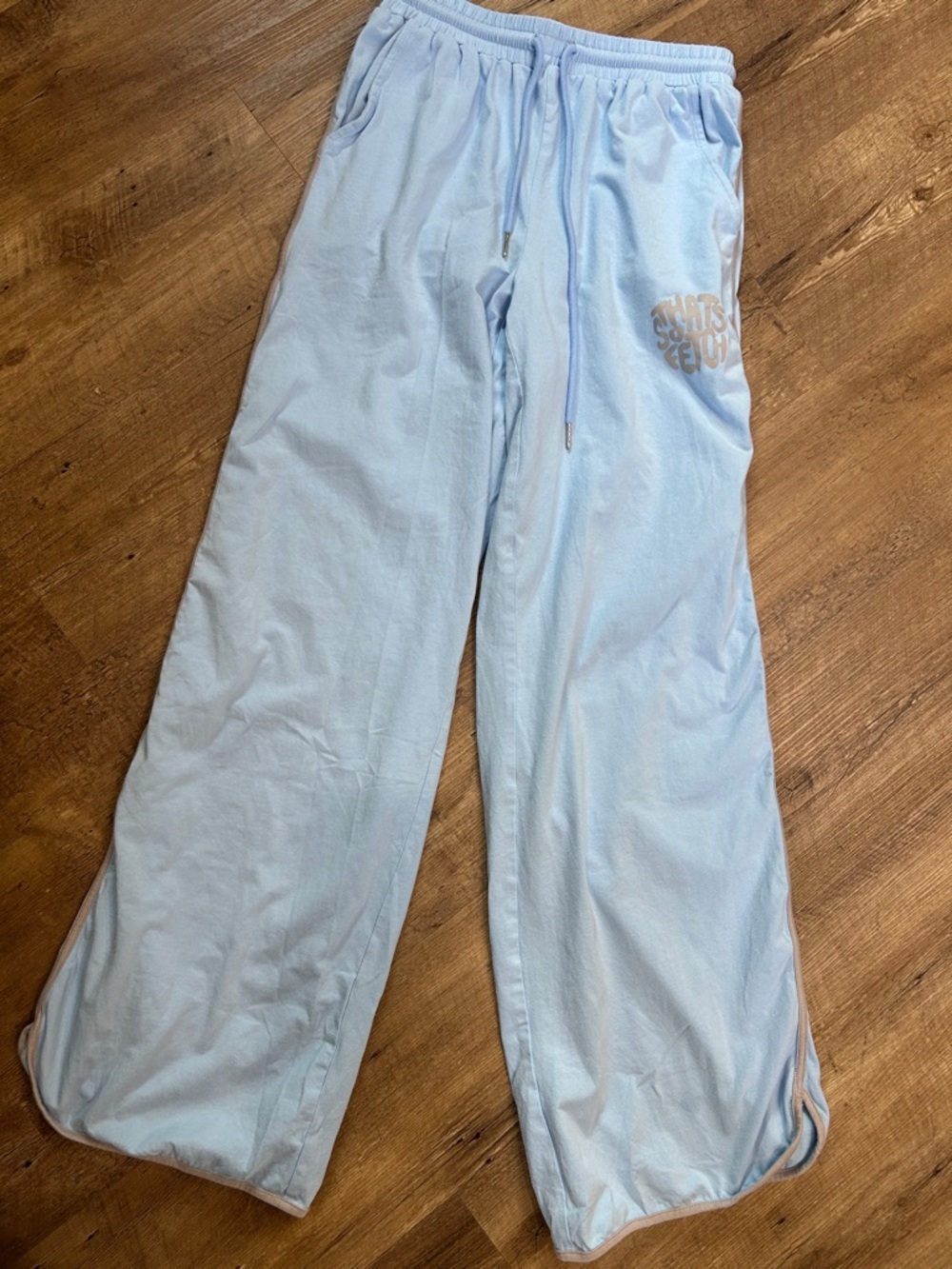 Light Blue Drawstring Wide-Leg Sweatpants - Picture 1 of 8